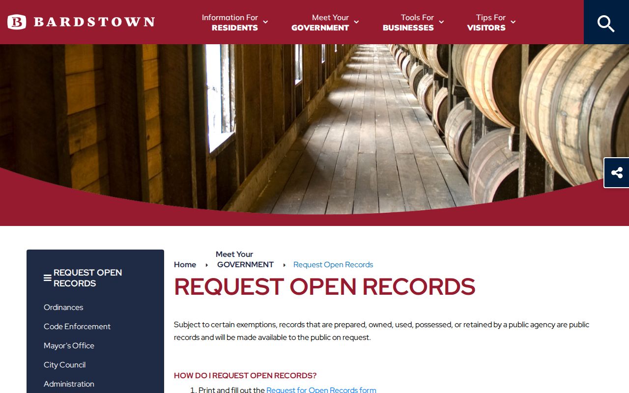 Bardstown open records policy for police arrest records