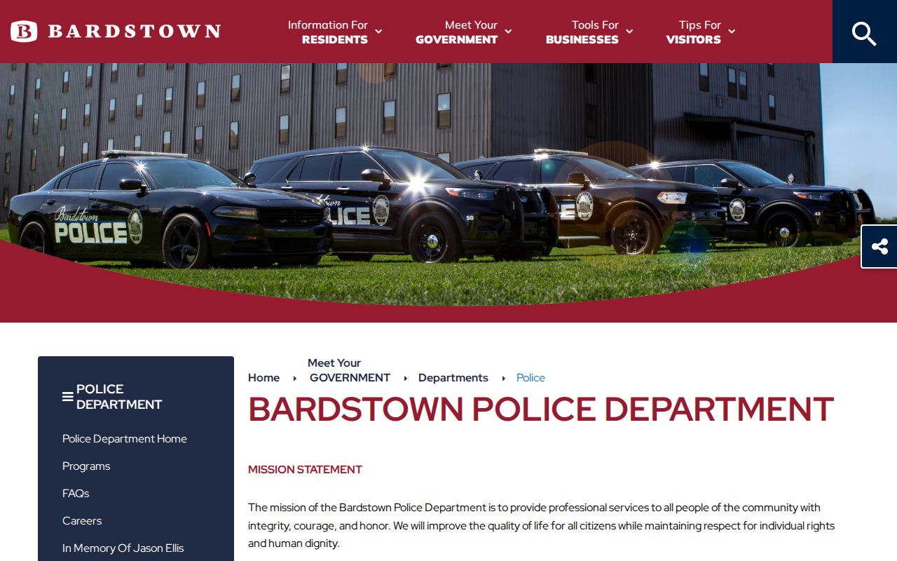 Bardstown Police Department arrest records contact page