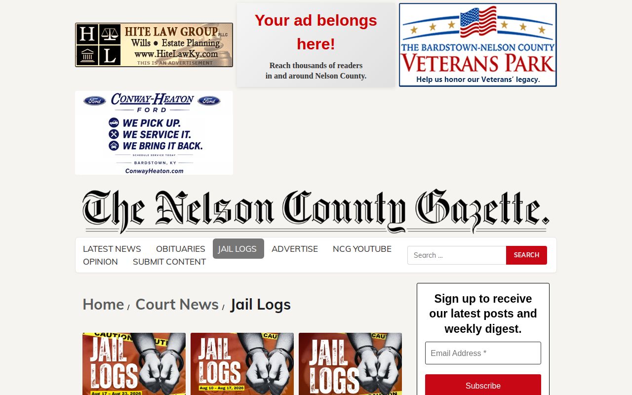 Nelson County Gazette weekly booking record archive